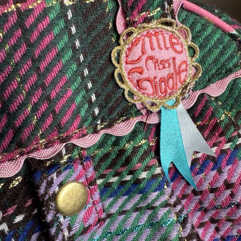 Oilily Pink Green Purple Plaid Floral Embroidered crossbody Satchel Purse - Picture 16 of 16